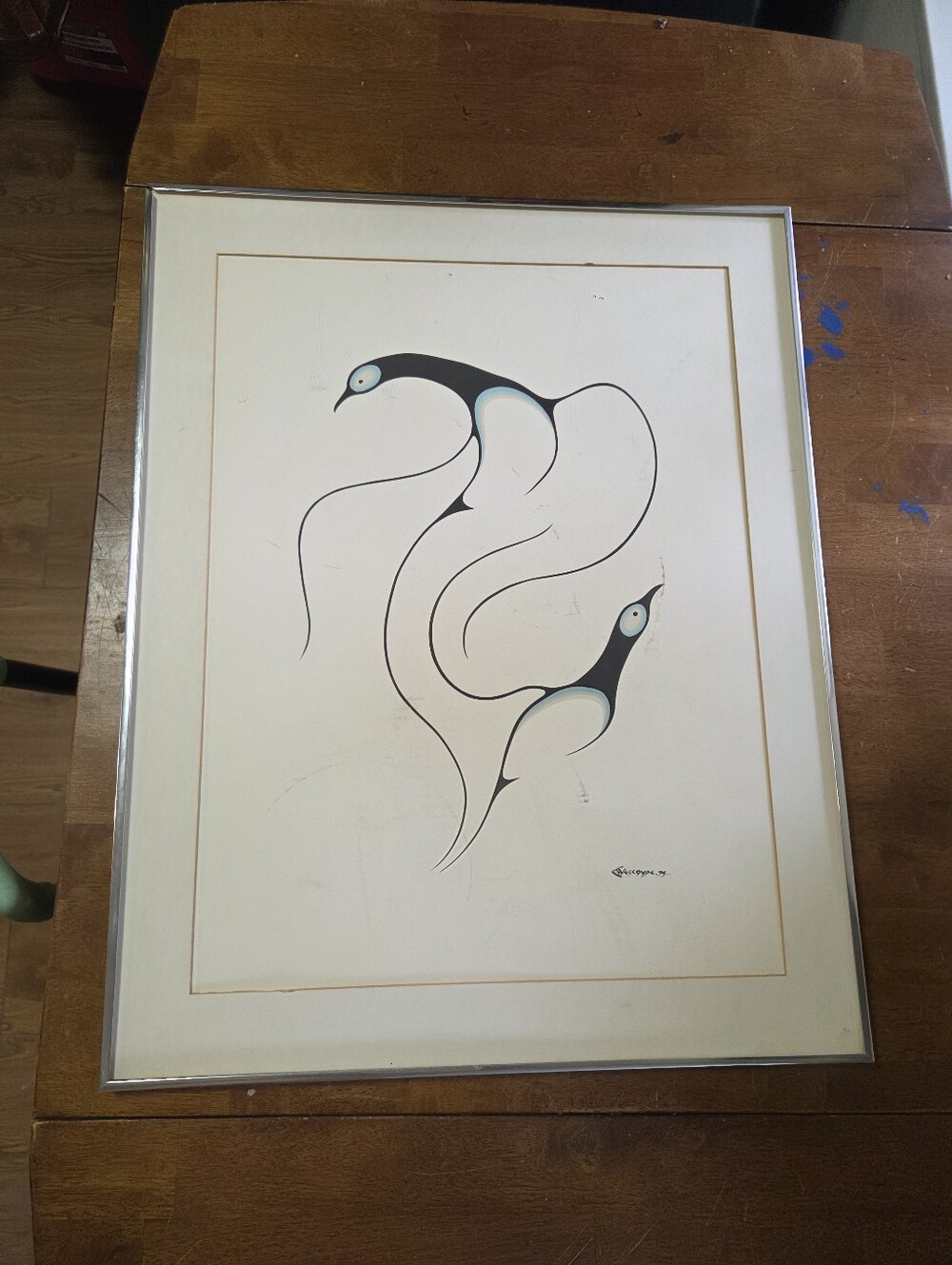 Untitled (Love Birds)" 1979 - Signed Indigenous Ojibwe Woodland Painting